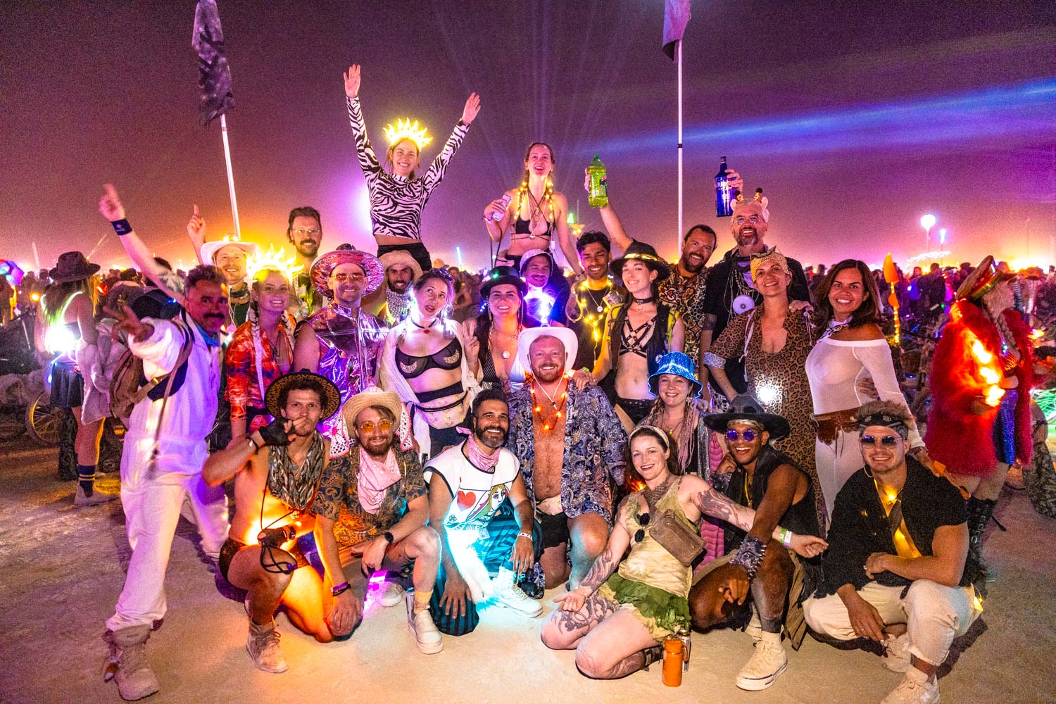 Group photo at burn night at Burning Man 2024