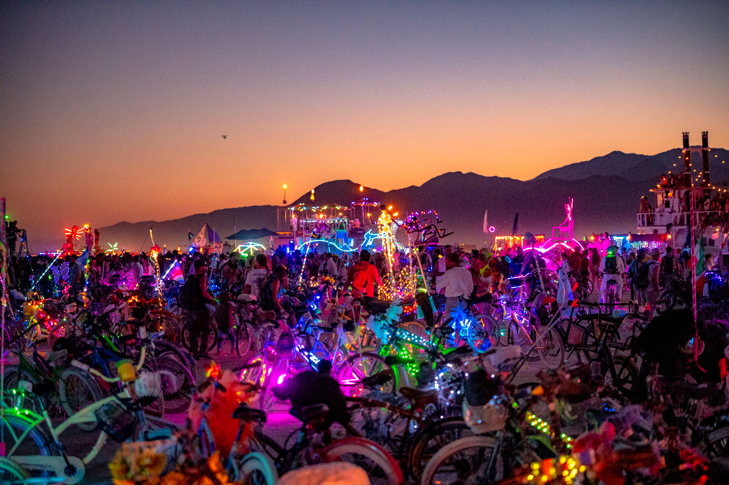 Burning Man Bikes all light up with LED accessories