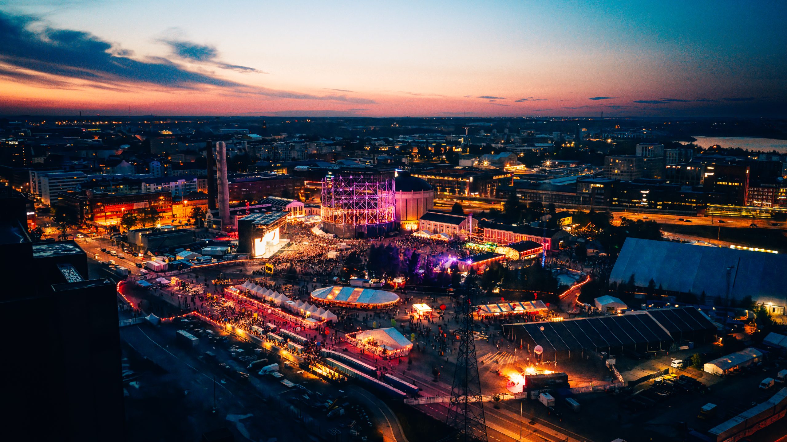 Aerial shot of Flow Festival in Helsinki